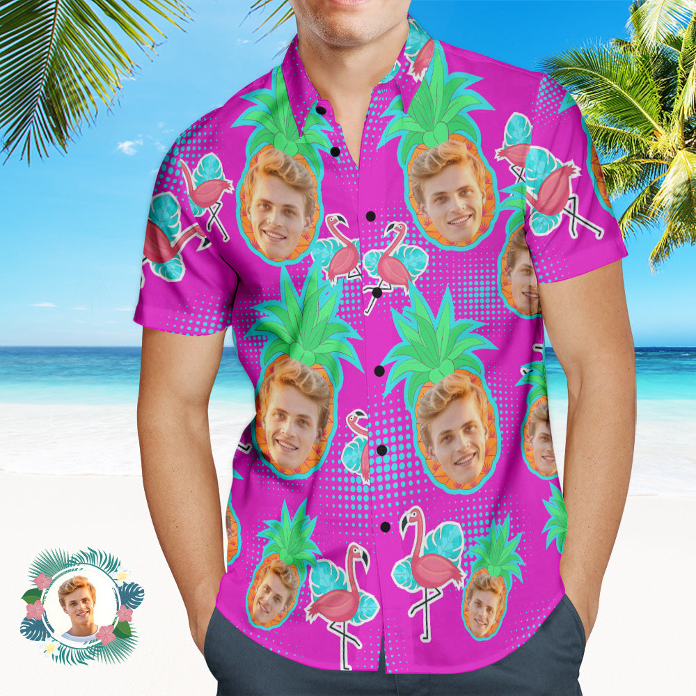Custom Photo Hawaiian Shirt Beach Vacation Men's Popular All Over Print Hawaiian Beach Shirt Holiday Gift Flamingo - MyHawaiianShirts