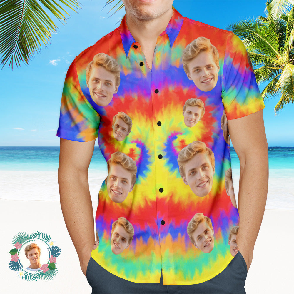 Custom Tie Dye Photo Hawaiian Shirt Beach Vacation Men's Popular All Over Print Hawaiian Beach Shirt Holiday Gift - MyHawaiianShirts