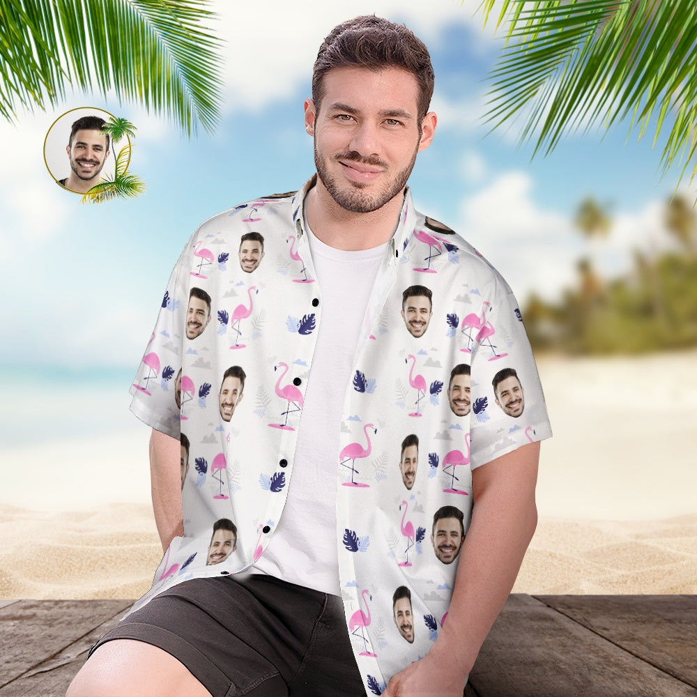 Custom Face Hawaiian Shirt Personalized Men's Photo Flamingo Print Shirt Vacation Party Gift - MyHawaiianShirts