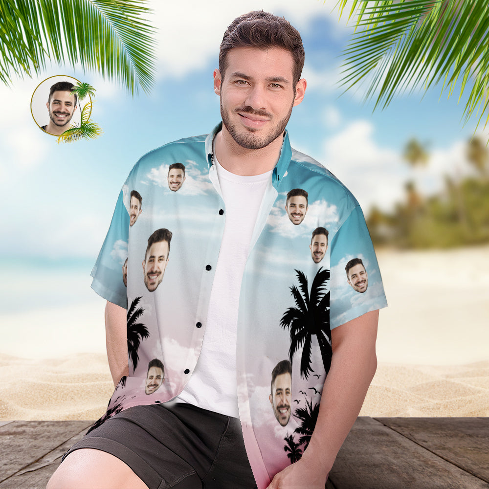 Custom Face Hawaiian Shirt Personalized Men's Photo Coconut Tree View Shirt Vacation Party Gift - MyHawaiianShirts