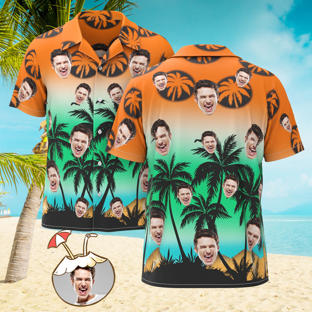 Custom Face All Over Print Hawaiian Shirt Flowers And Leaves Beach Party - MyHawaiianShirts