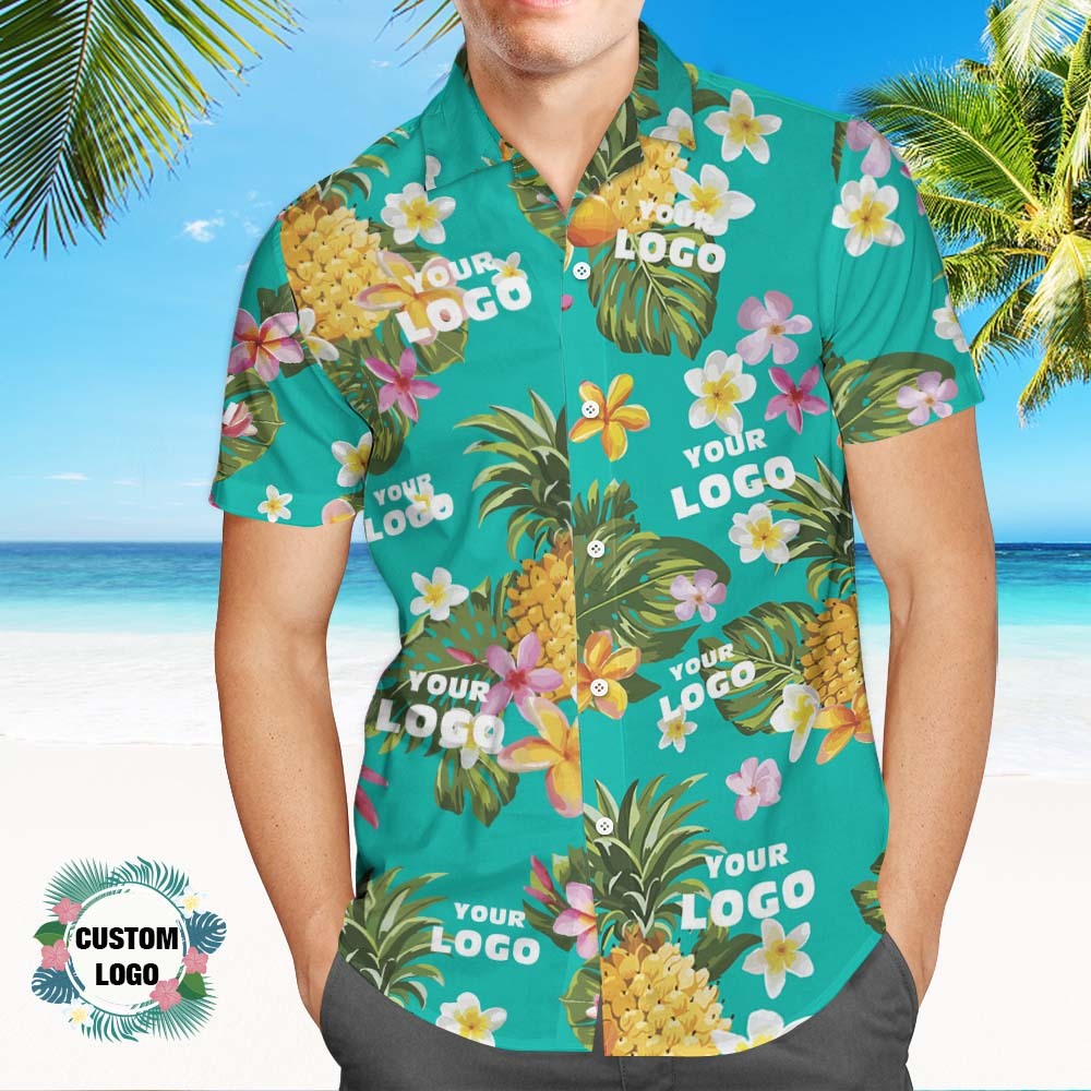 Custom Logo All Over Print Hawaiian Shirt Pineapples Shirts Gift for Him