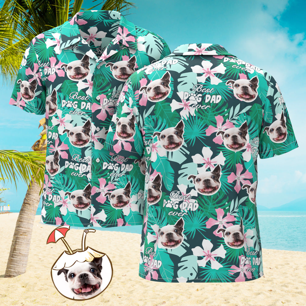 Custom Face All Over Print Hawaiian Shirt Best Dog Dad Ever Photo Shirt - MyHawaiianShirts