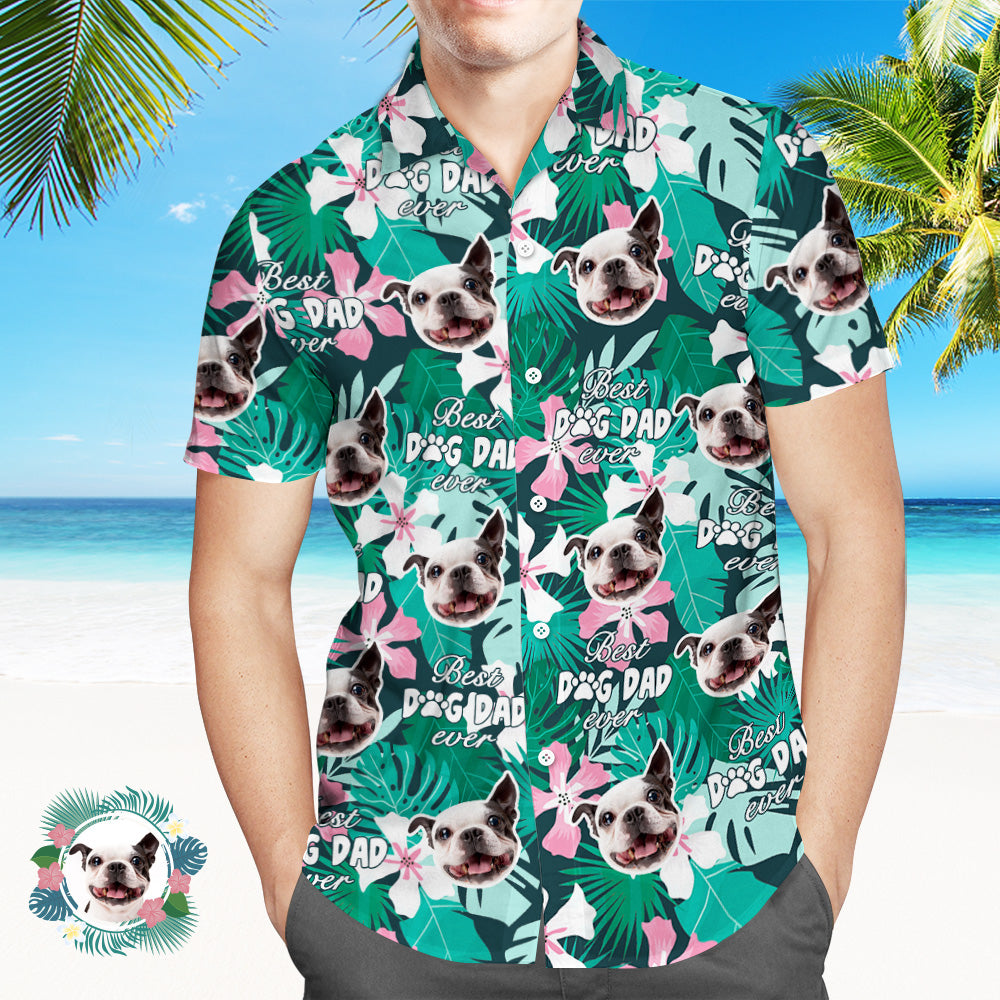 Custom Face All Over Print Hawaiian Shirt Best Dog Dad Ever Photo Shirt - MyHawaiianShirts