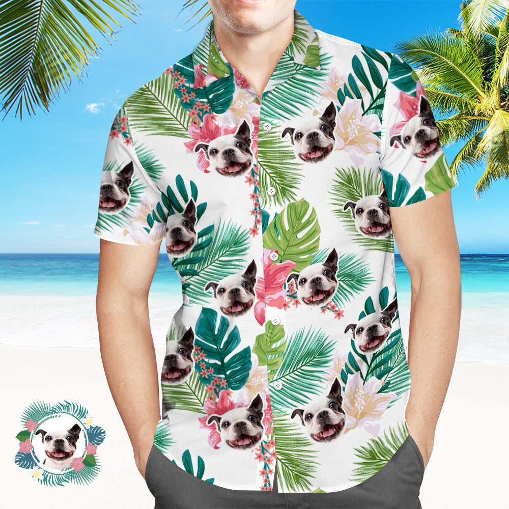 Custom Face All Over Print Hawaiian Shirt Funny Pet Face Leaves Shirt - MyHawaiianShirts