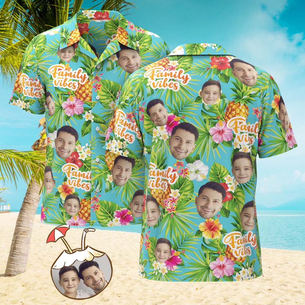 Custom Face All Over Print Hawaiian Shirt Family Vibes Photo Shirt - MyHawaiianShirts