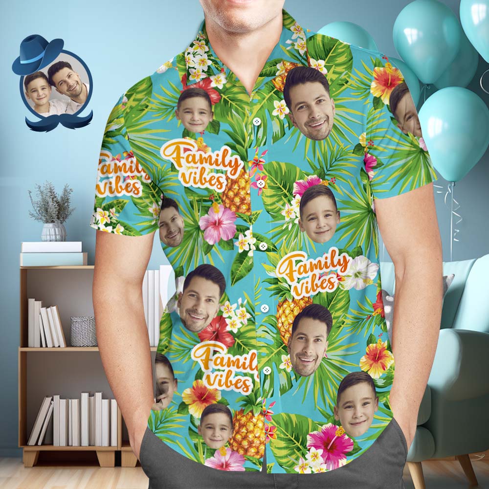Custom Face All Over Print Hawaiian Shirt Family Vibes Photo Shirt - MyHawaiianShirts