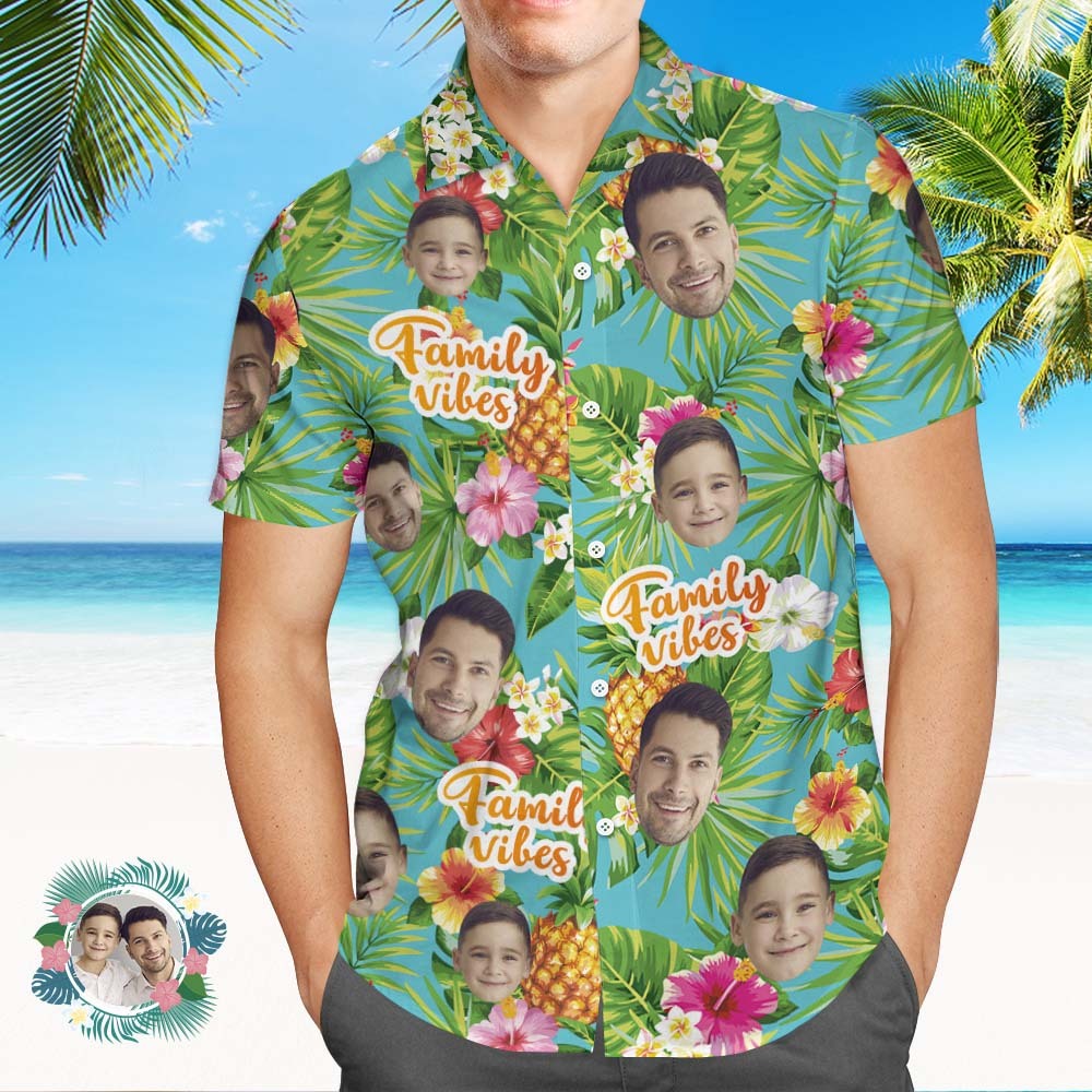 Custom Face All Over Print Hawaiian Shirt Family Vibes Photo Shirt - MyHawaiianShirts