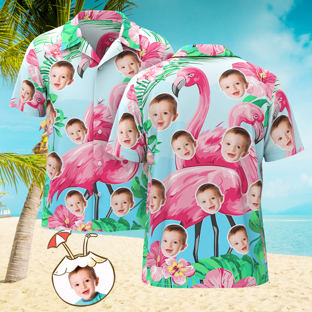 Custom Face All Over Print Hawaiian Shirt Flamingo Summer Hawaiian Shirt for Men - MyHawaiianShirts