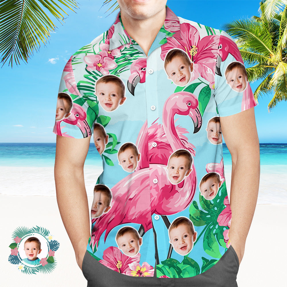 Custom Face All Over Print Hawaiian Shirt Flamingo Summer Hawaiian Shirt for Men - MyHawaiianShirts