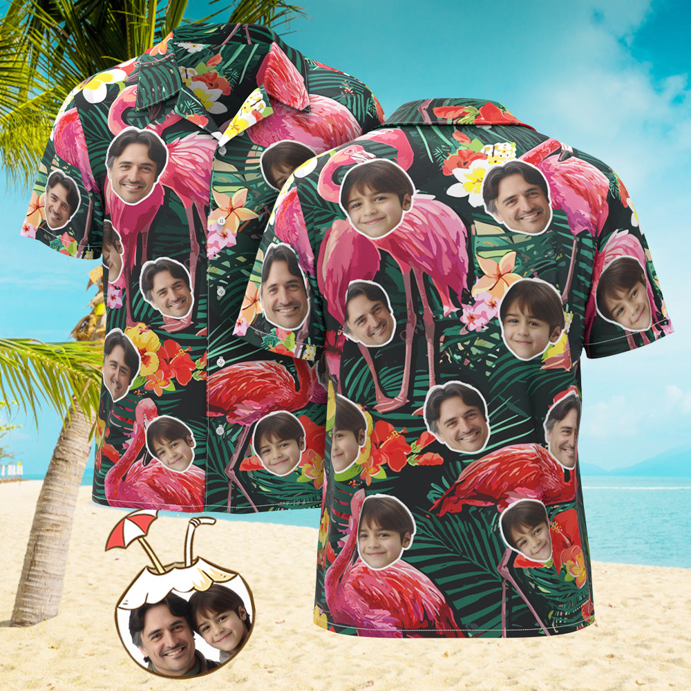 Custom Face All Over Print Hawaiian Shirt Cartoon Flamingo Men's Shirt Beach Party - MyHawaiianShirts