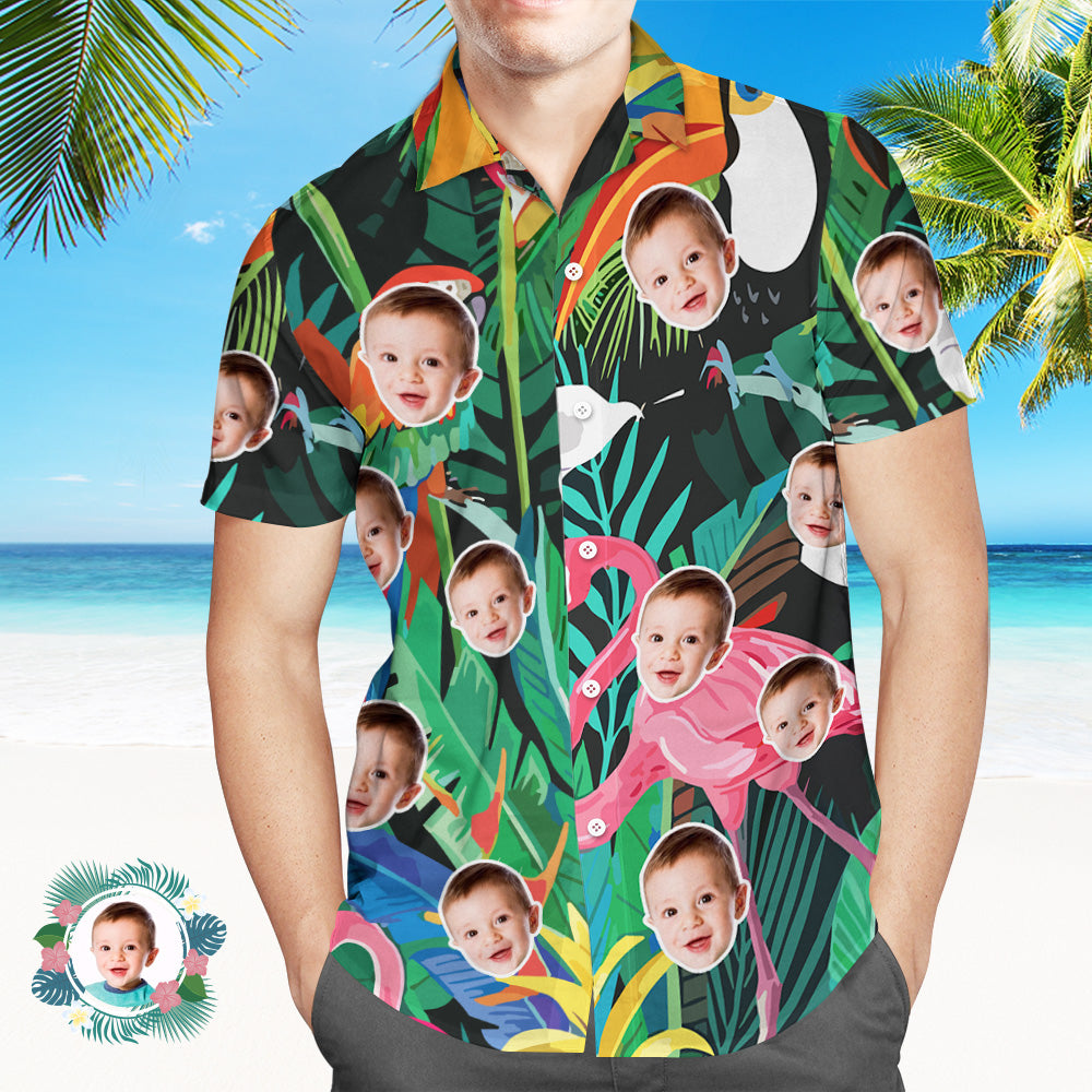Custom Face All Over Print Hawaiian Shirt Flamingo Flower Hawaii Shirt - MyHawaiianShirts
