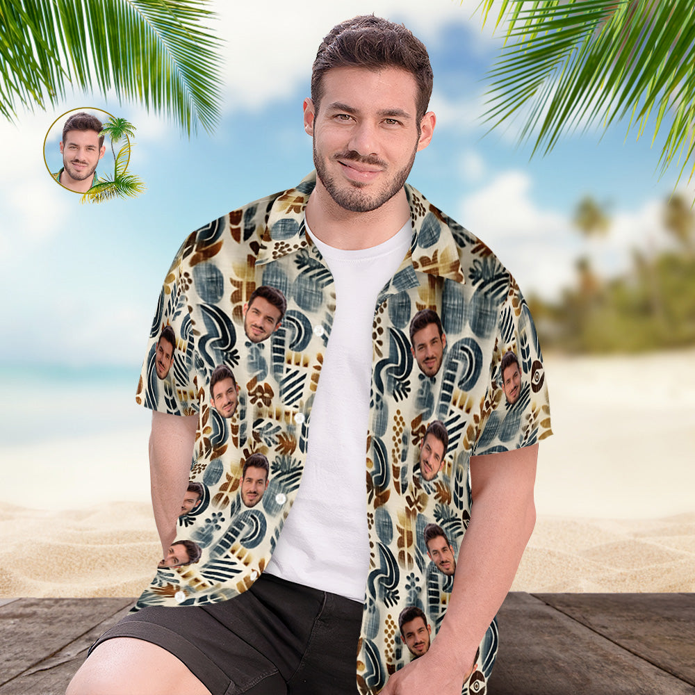 Custom Face Hawaiian Shirt Men's All Over Print Aloha Shirt Gift - Vintage Pattern - MyHawaiianShirts