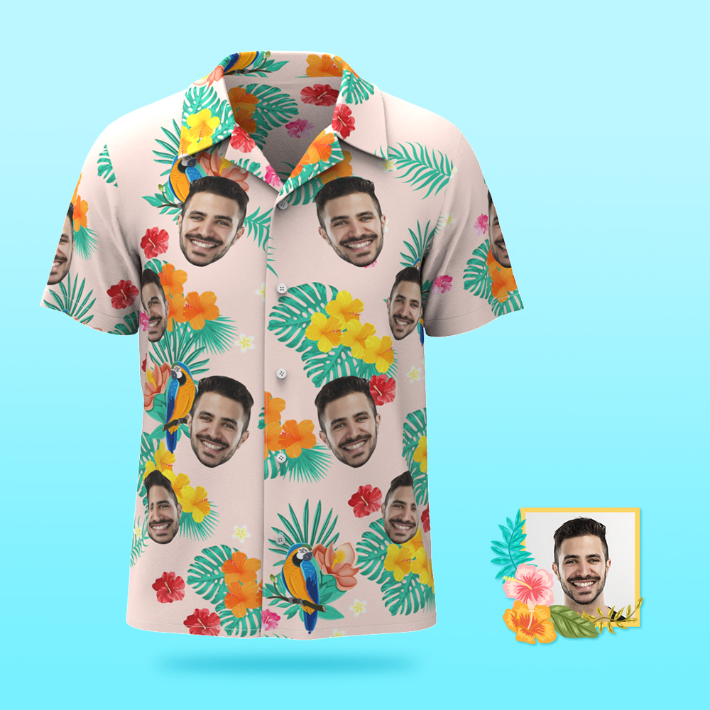 Custom Photo Hawaiian Shirt Beach Vacation Men's Popular All Over Print Hawaiian Beach Shirt Holiday Gift Island Time