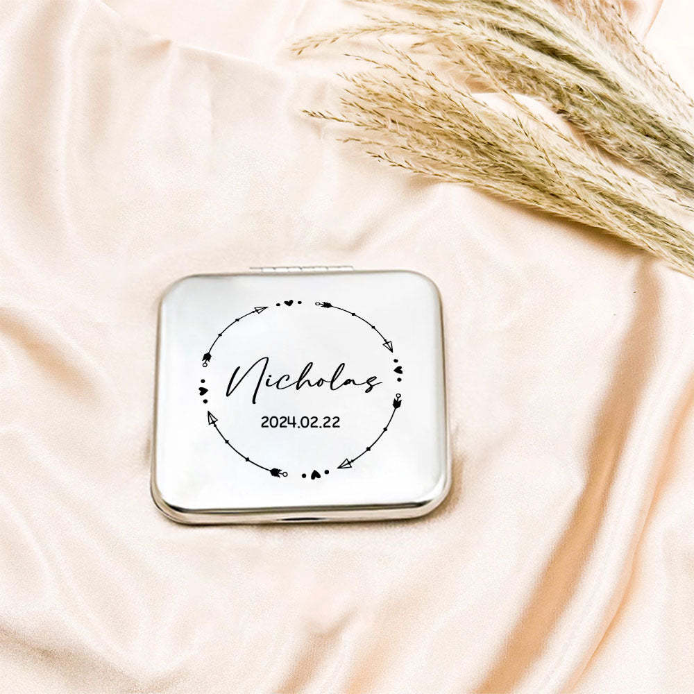 Personalized Engraved Silver Compact Mirror Favor, Custom Engraved Name Pocket Mirror, Gift for Her, Bridesmaid Gifts, Wedding Party Gifts - soufeelmy