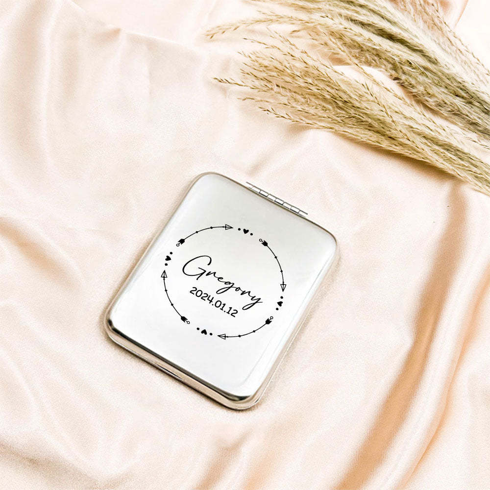 Personalized Engraved Silver Compact Mirror Favor, Custom Engraved Name Pocket Mirror, Gift for Her, Bridesmaid Gifts, Wedding Party Gifts - soufeelmy