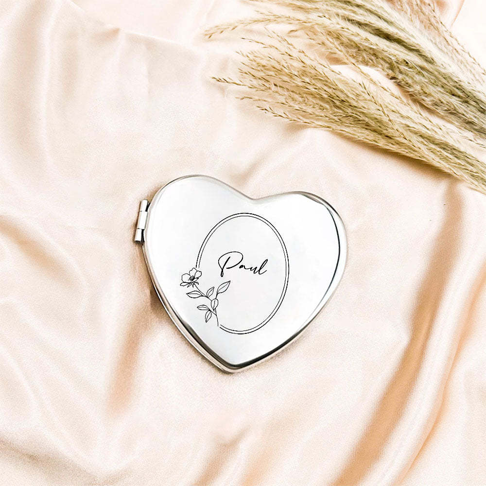 Personalized Engraved Silver Compact Mirror Favor, Custom Engraved Name Pocket Mirror, Gift for Her, Bridesmaid Gifts, Wedding Party Gifts - soufeelmy