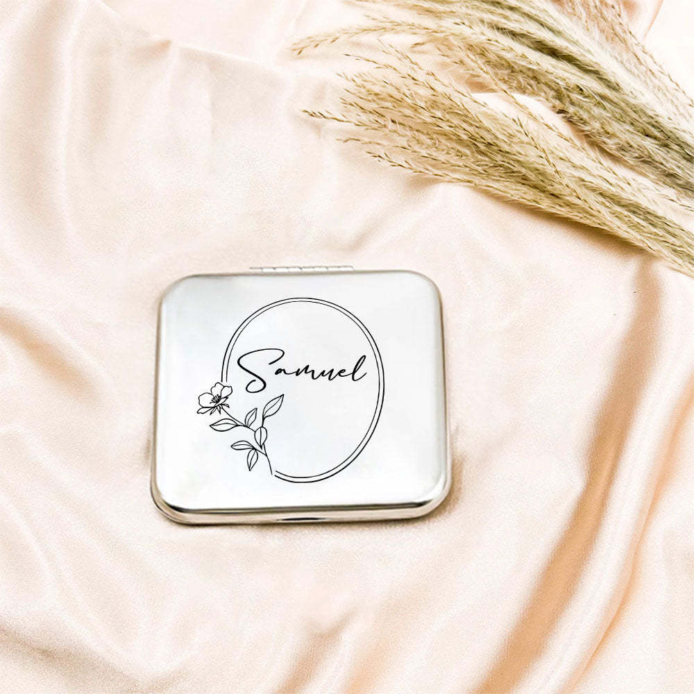 Personalized Engraved Silver Compact Mirror Favor, Custom Engraved Name Pocket Mirror, Gift for Her, Bridesmaid Gifts, Wedding Party Gifts - soufeelmy