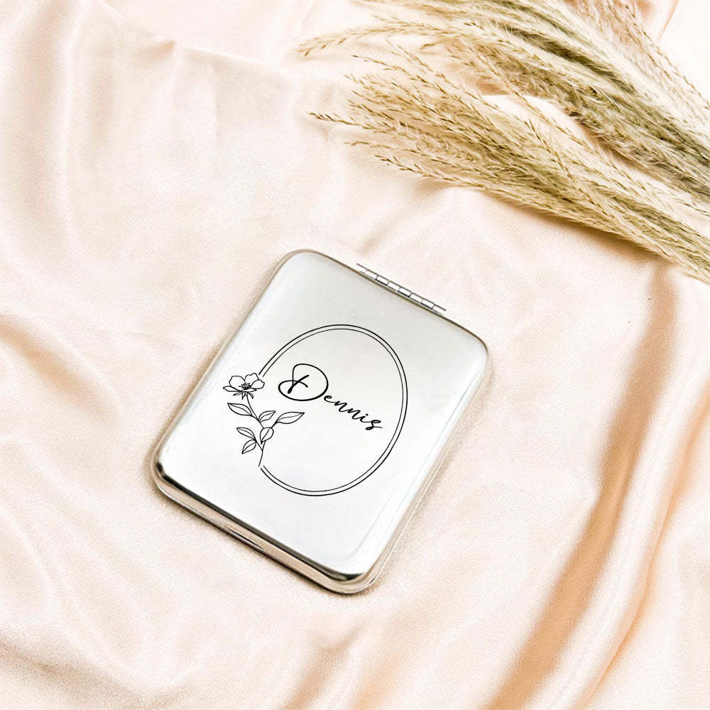 Personalized Engraved Silver Compact Mirror Favor, Custom Engraved Name Pocket Mirror, Gift for Her, Bridesmaid Gifts, Wedding Party Gifts - soufeelmy