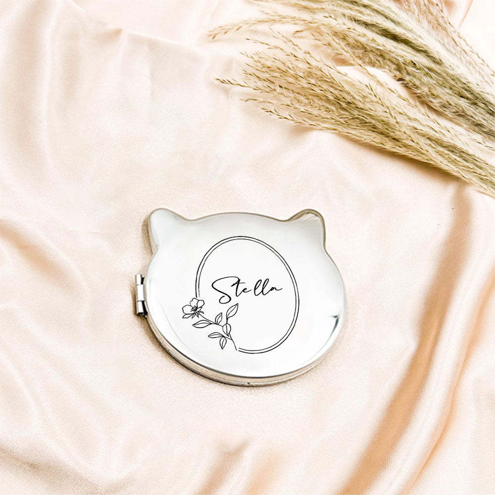 Personalized Engraved Silver Compact Mirror Favor, Custom Engraved Name Pocket Mirror, Gift for Her, Bridesmaid Gifts, Wedding Party Gifts - soufeelmy