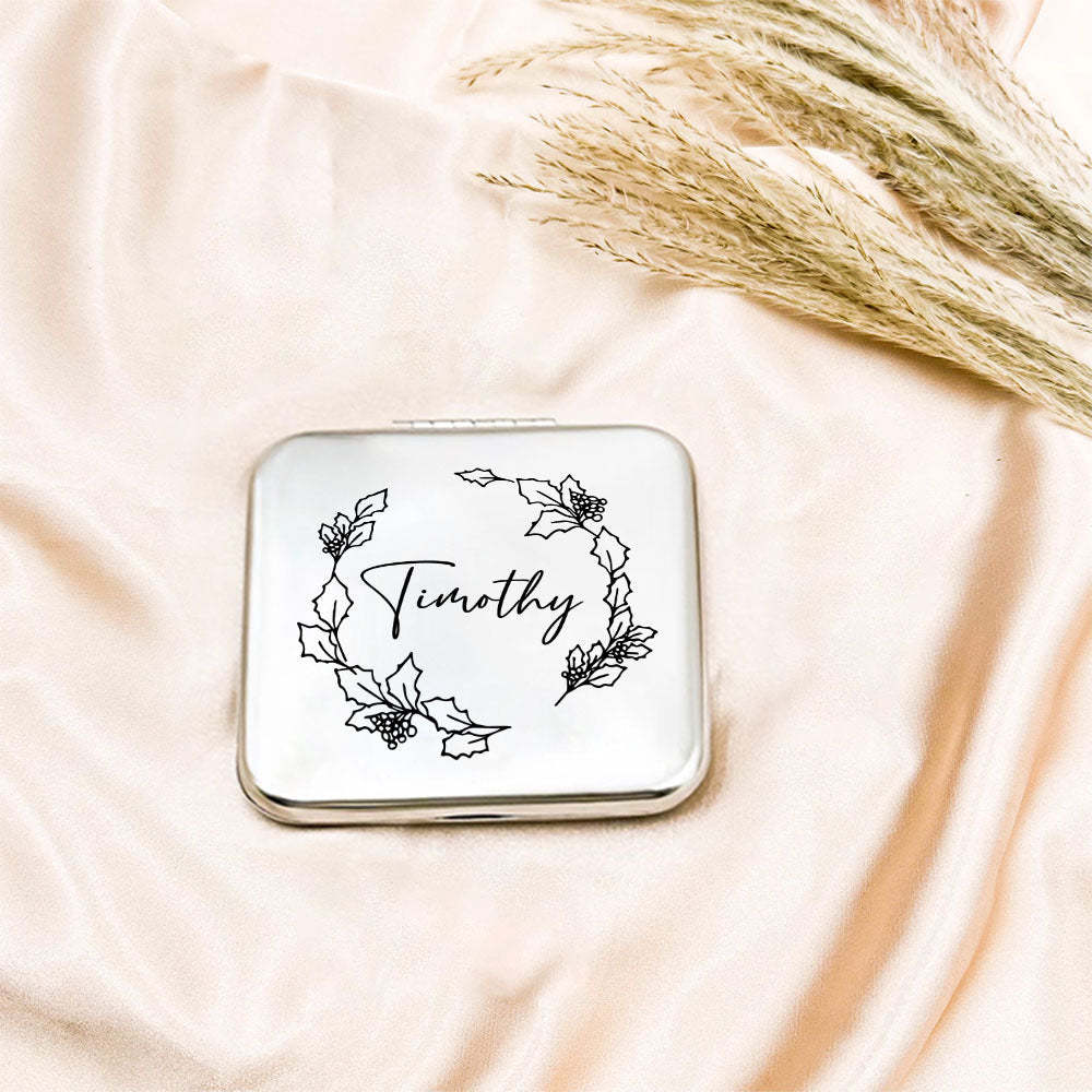 Personalized Engraved Silver Compact Mirror Favor, Custom Engraved Name Pocket Mirror, Gift for Her, Bridesmaid Gifts, Wedding Party Gifts - soufeelmy