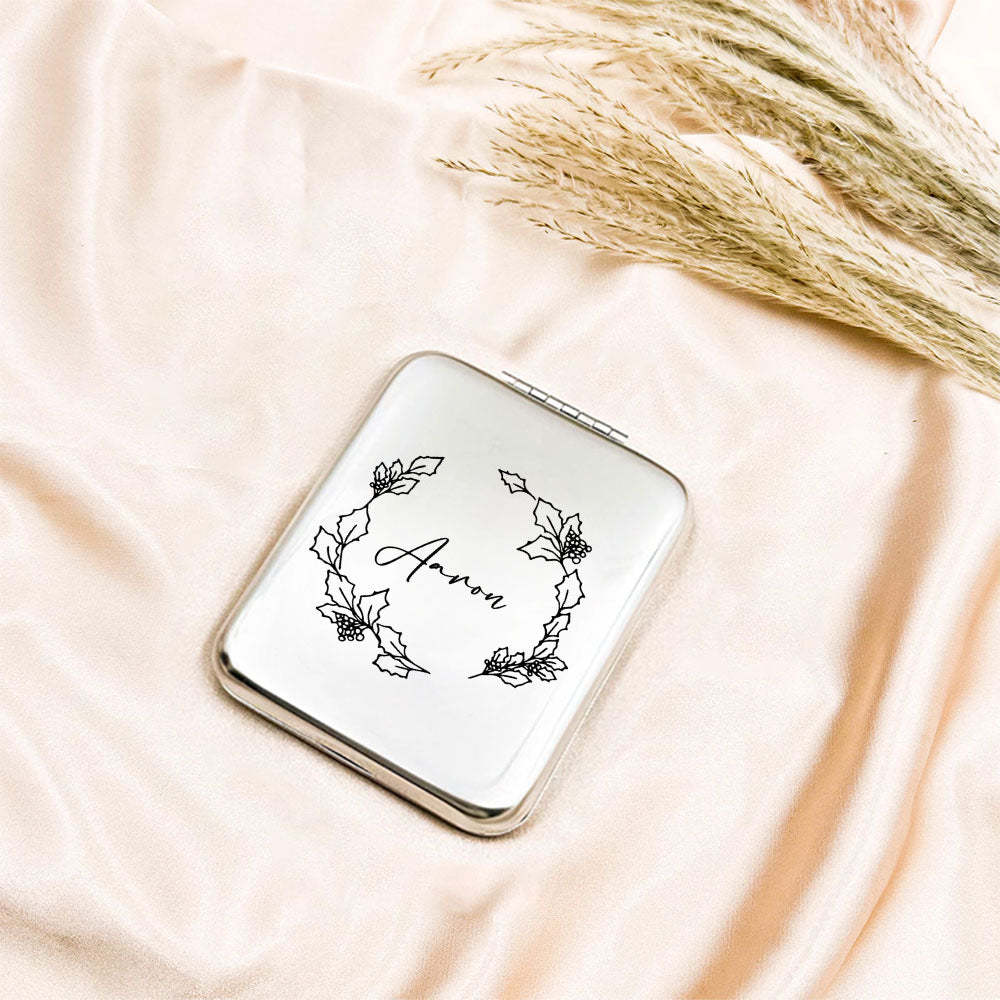 Personalized Engraved Silver Compact Mirror Favor, Custom Engraved Name Pocket Mirror, Gift for Her, Bridesmaid Gifts, Wedding Party Gifts - soufeelmy