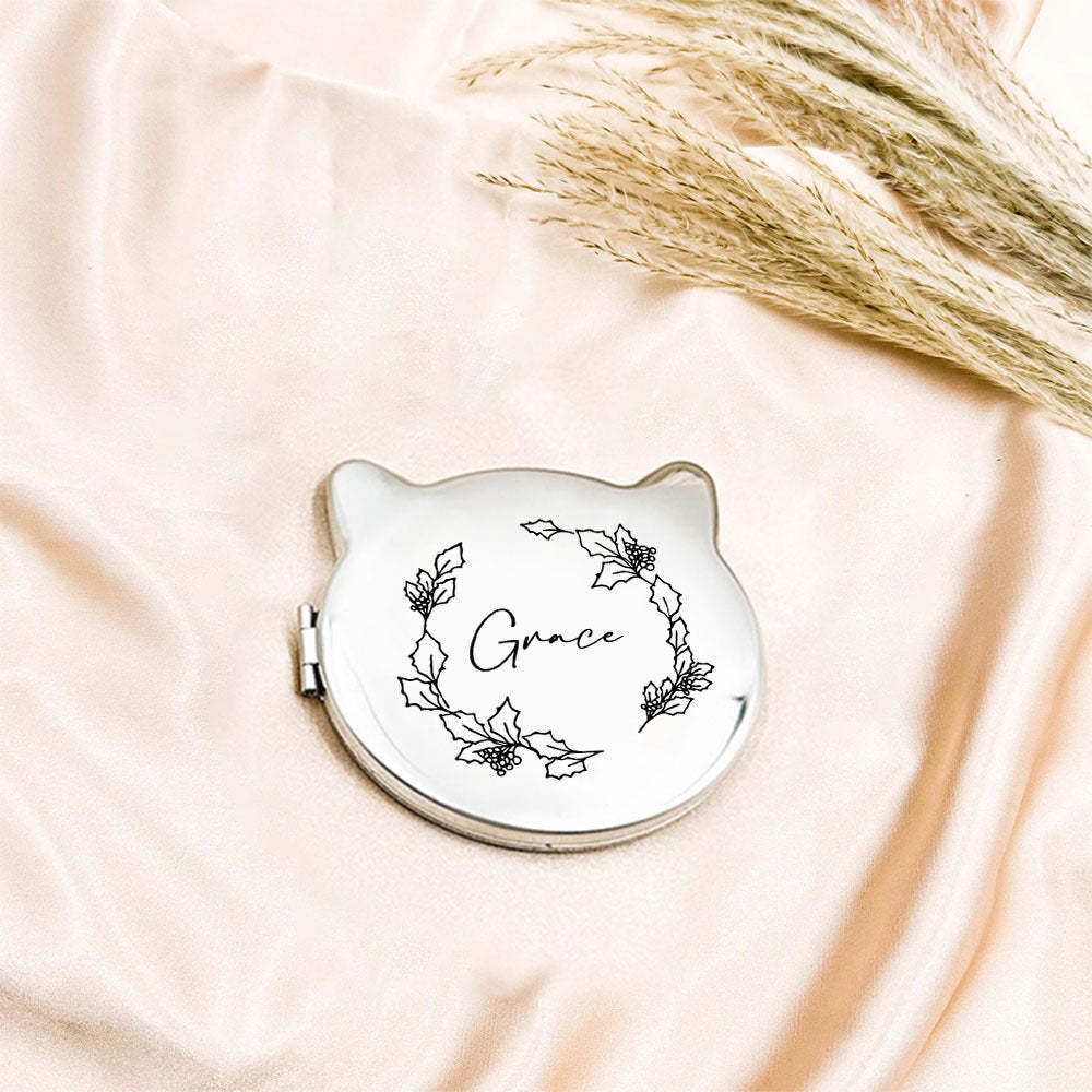 Personalized Engraved Silver Compact Mirror Favor, Custom Engraved Name Pocket Mirror, Gift for Her, Bridesmaid Gifts, Wedding Party Gifts - soufeelmy