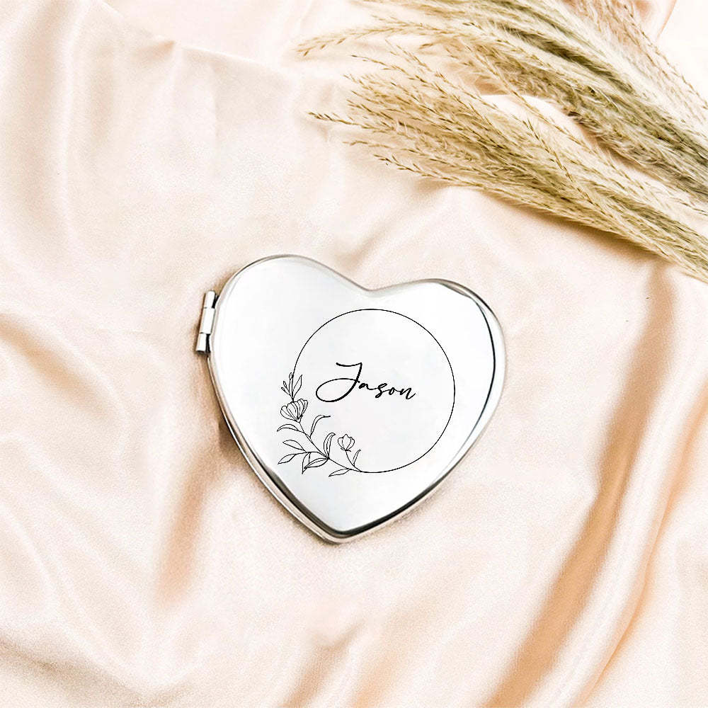 Personalized Engraved Silver Compact Mirror Favor, Custom Engraved Name Pocket Mirror, Gift for Her, Bridesmaid Gifts, Wedding Party Gifts - soufeelmy