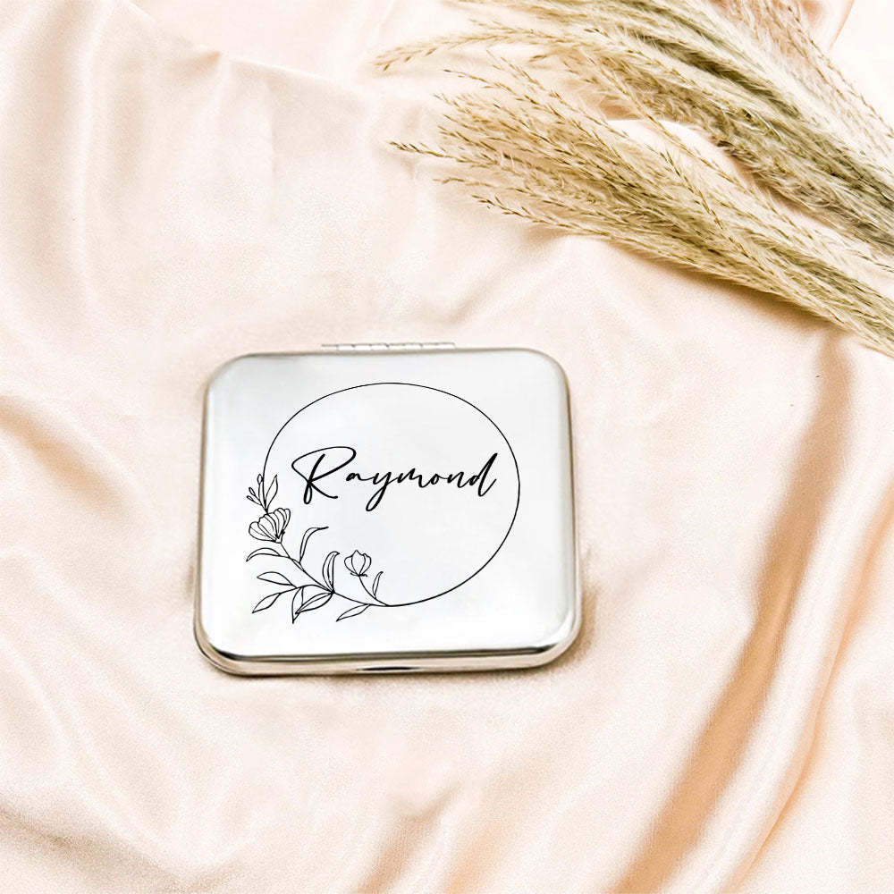 Personalized Engraved Silver Compact Mirror Favor, Custom Engraved Name Pocket Mirror, Gift for Her, Bridesmaid Gifts, Wedding Party Gifts - soufeelmy