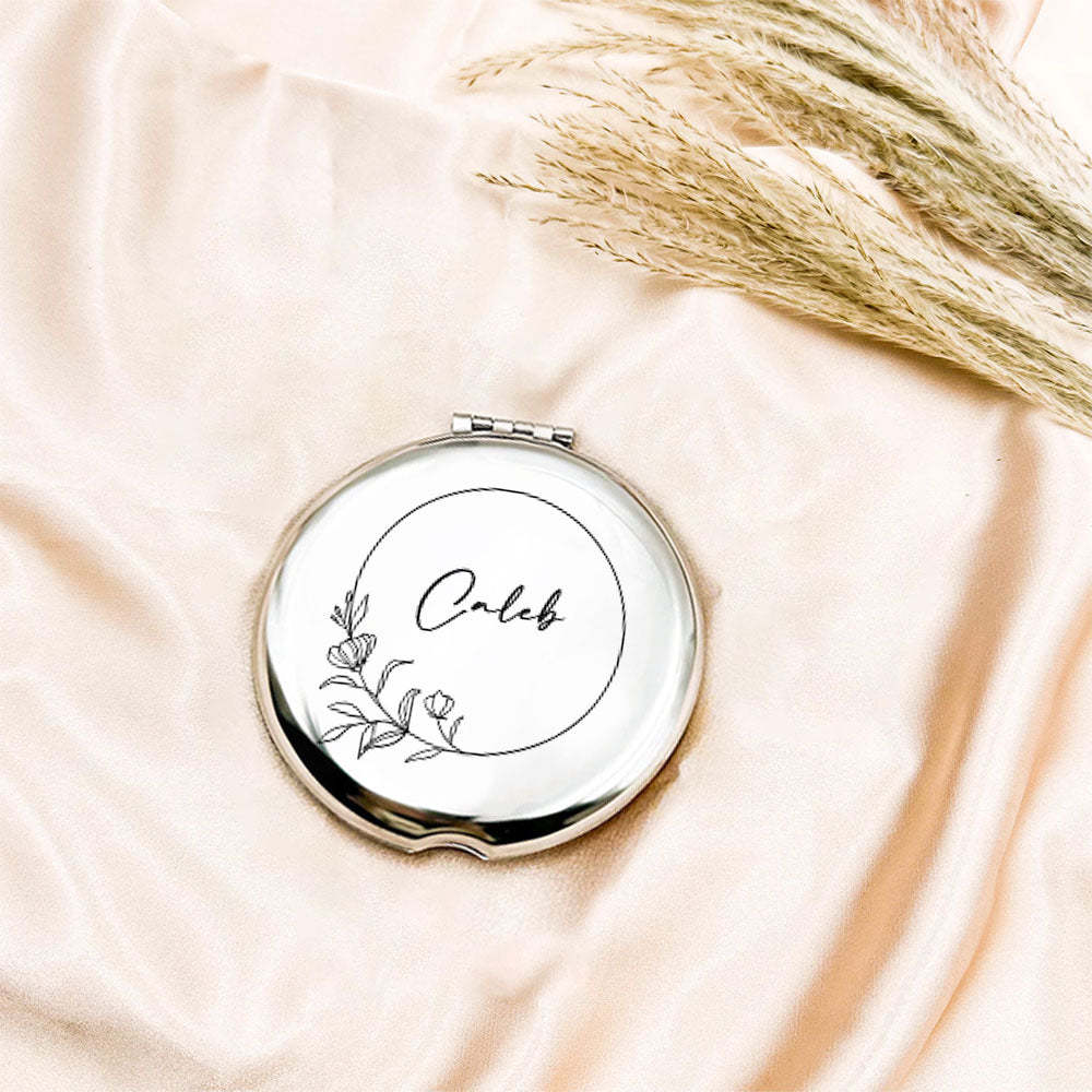 Personalized Engraved Silver Compact Mirror Favor, Custom Engraved Name Pocket Mirror, Gift for Her, Bridesmaid Gifts, Wedding Party Gifts - soufeelmy