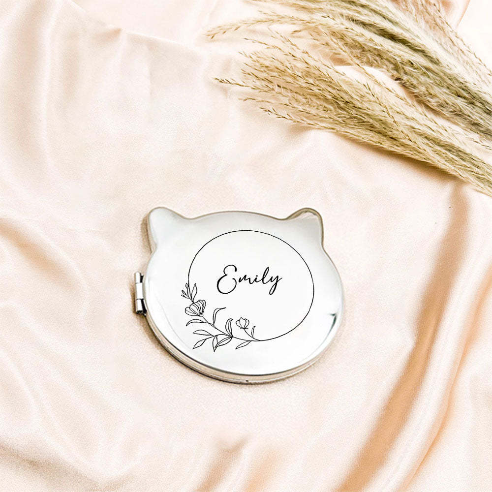 Personalized Engraved Silver Compact Mirror Favor, Custom Engraved Name Pocket Mirror, Gift for Her, Bridesmaid Gifts, Wedding Party Gifts - soufeelmy