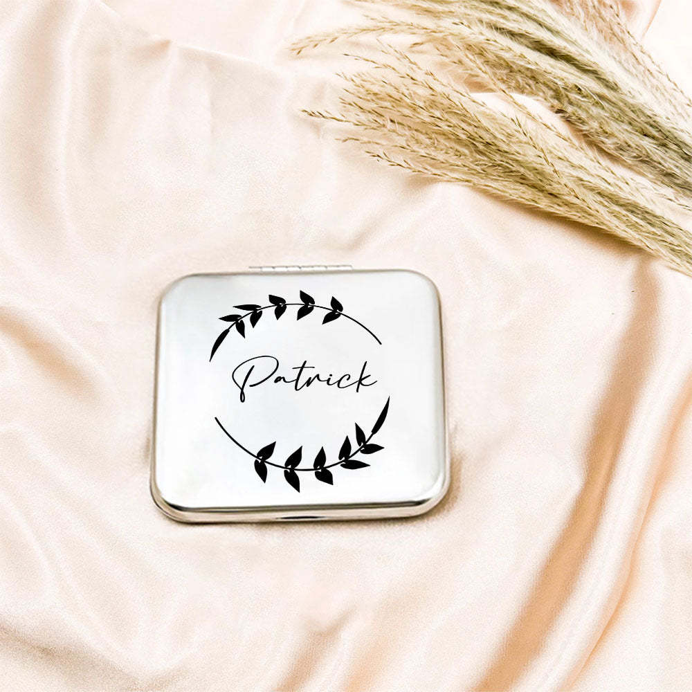 Personalized Engraved Silver Compact Mirror Favor, Custom Engraved Name Pocket Mirror, Gift for Her, Bridesmaid Gifts, Wedding Party Gifts - soufeelmy