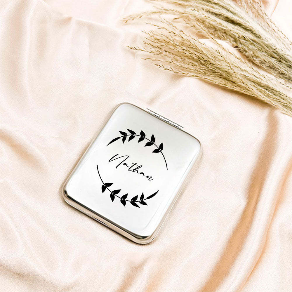 Personalized Engraved Silver Compact Mirror Favor, Custom Engraved Name Pocket Mirror, Gift for Her, Bridesmaid Gifts, Wedding Party Gifts - soufeelmy