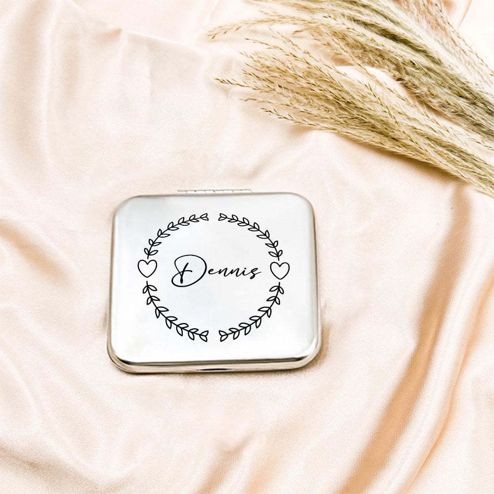 Personalized Engraved Silver Compact Mirror Favor, Custom Engraved Name Pocket Mirror, Gift for Her, Bridesmaid Gifts, Wedding Party Gifts - soufeelmy