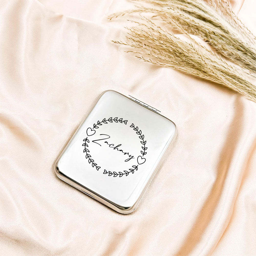 Personalized Engraved Silver Compact Mirror Favor, Custom Engraved Name Pocket Mirror, Gift for Her, Bridesmaid Gifts, Wedding Party Gifts - soufeelmy