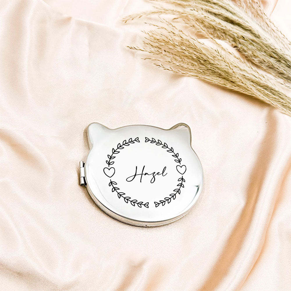 Personalized Engraved Silver Compact Mirror Favor, Custom Engraved Name Pocket Mirror, Gift for Her, Bridesmaid Gifts, Wedding Party Gifts - soufeelmy