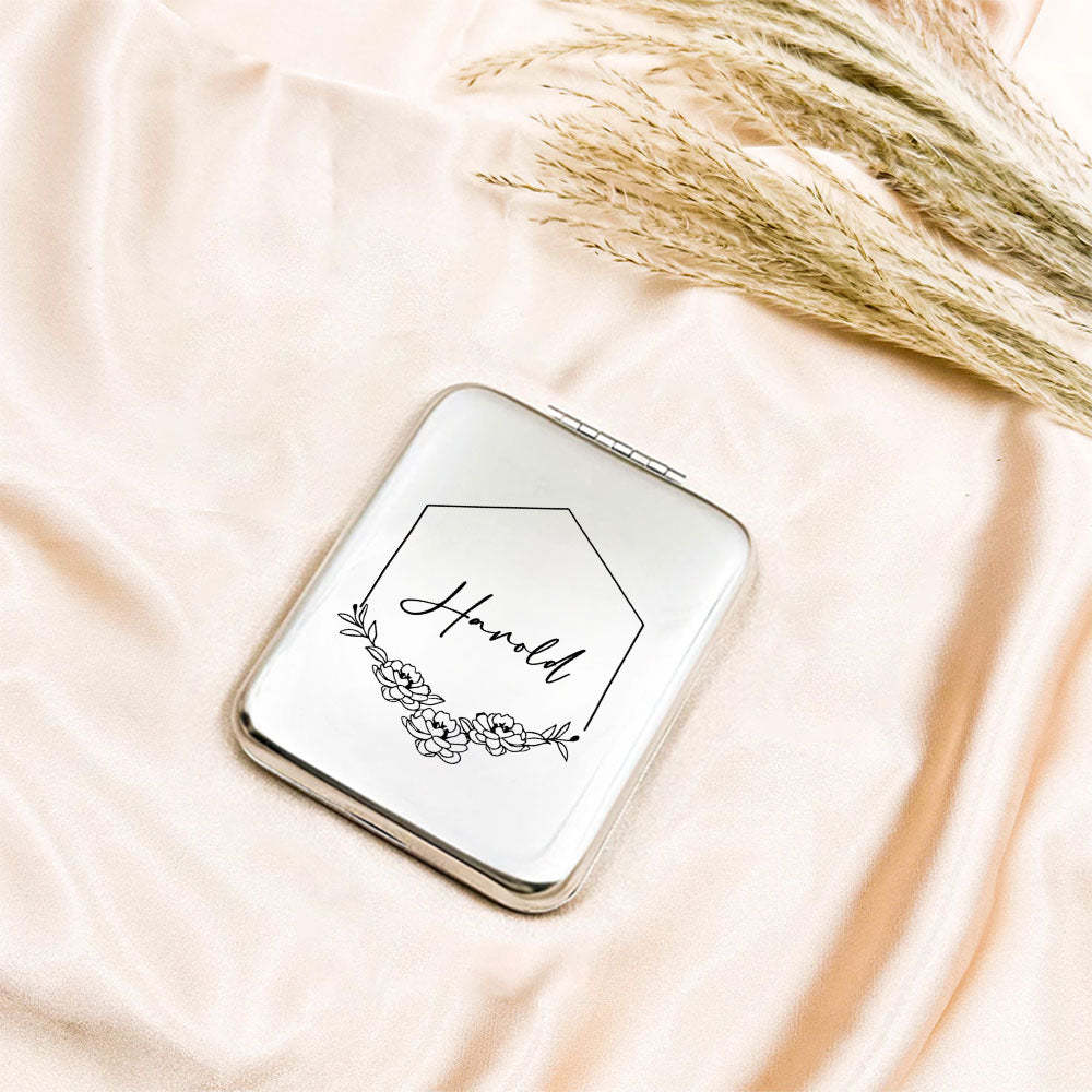 Personalized Engraved Silver Compact Mirror Favor, Custom Engraved Name Pocket Mirror, Gift for Her, Bridesmaid Gifts, Wedding Party Gifts - soufeelmy