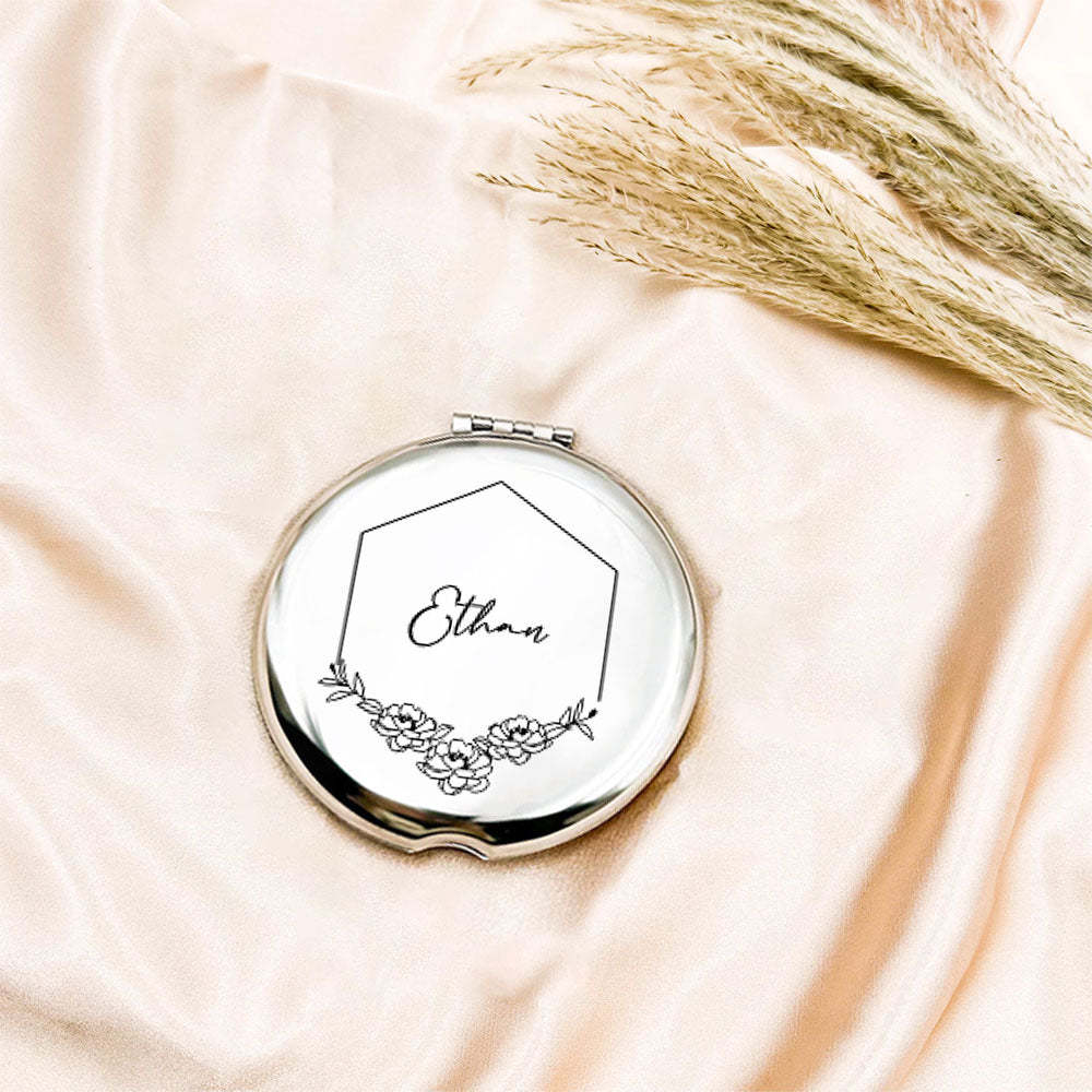Personalized Engraved Silver Compact Mirror Favor, Custom Engraved Name Pocket Mirror, Gift for Her, Bridesmaid Gifts, Wedding Party Gifts - soufeelmy