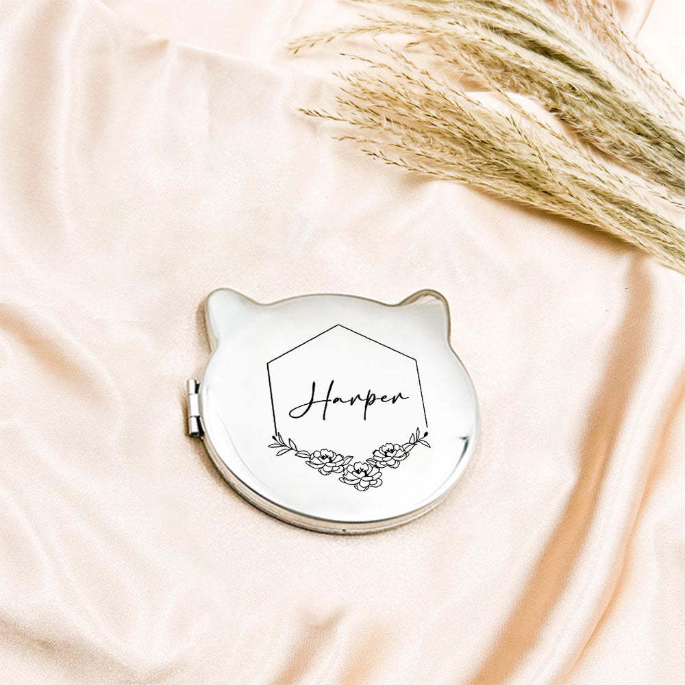 Personalized Engraved Silver Compact Mirror Favor, Custom Engraved Name Pocket Mirror, Gift for Her, Bridesmaid Gifts, Wedding Party Gifts - soufeelmy