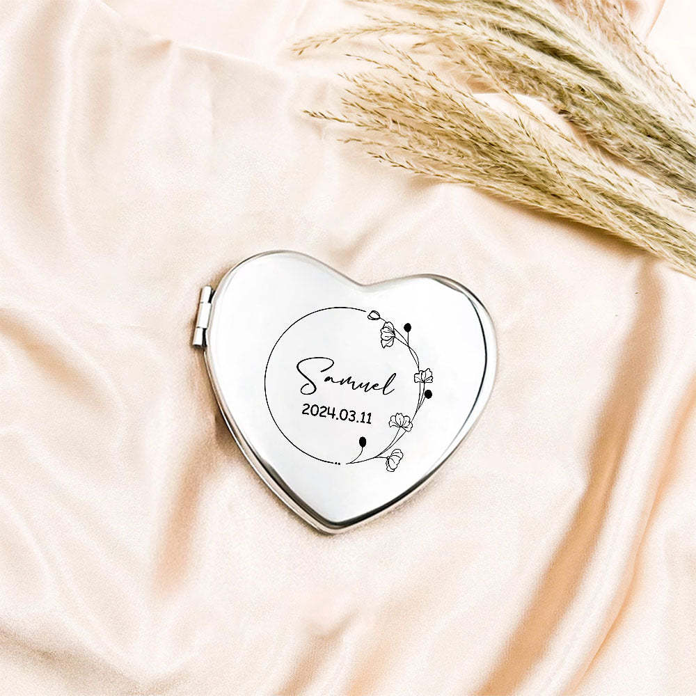 Personalized Engraved Silver Compact Mirror Favor, Custom Engraved Name Pocket Mirror, Gift for Her, Bridesmaid Gifts, Wedding Party Gifts - soufeelmy