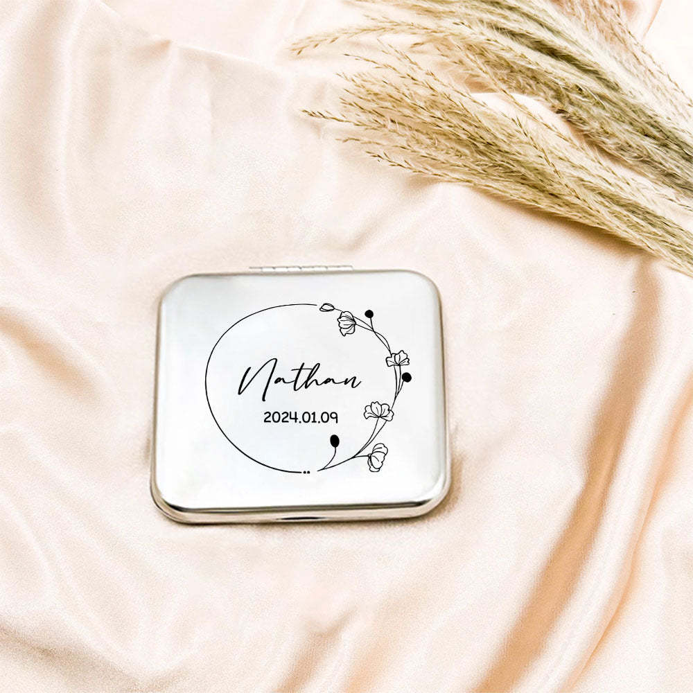 Personalized Engraved Silver Compact Mirror Favor, Custom Engraved Name Pocket Mirror, Gift for Her, Bridesmaid Gifts, Wedding Party Gifts - soufeelmy