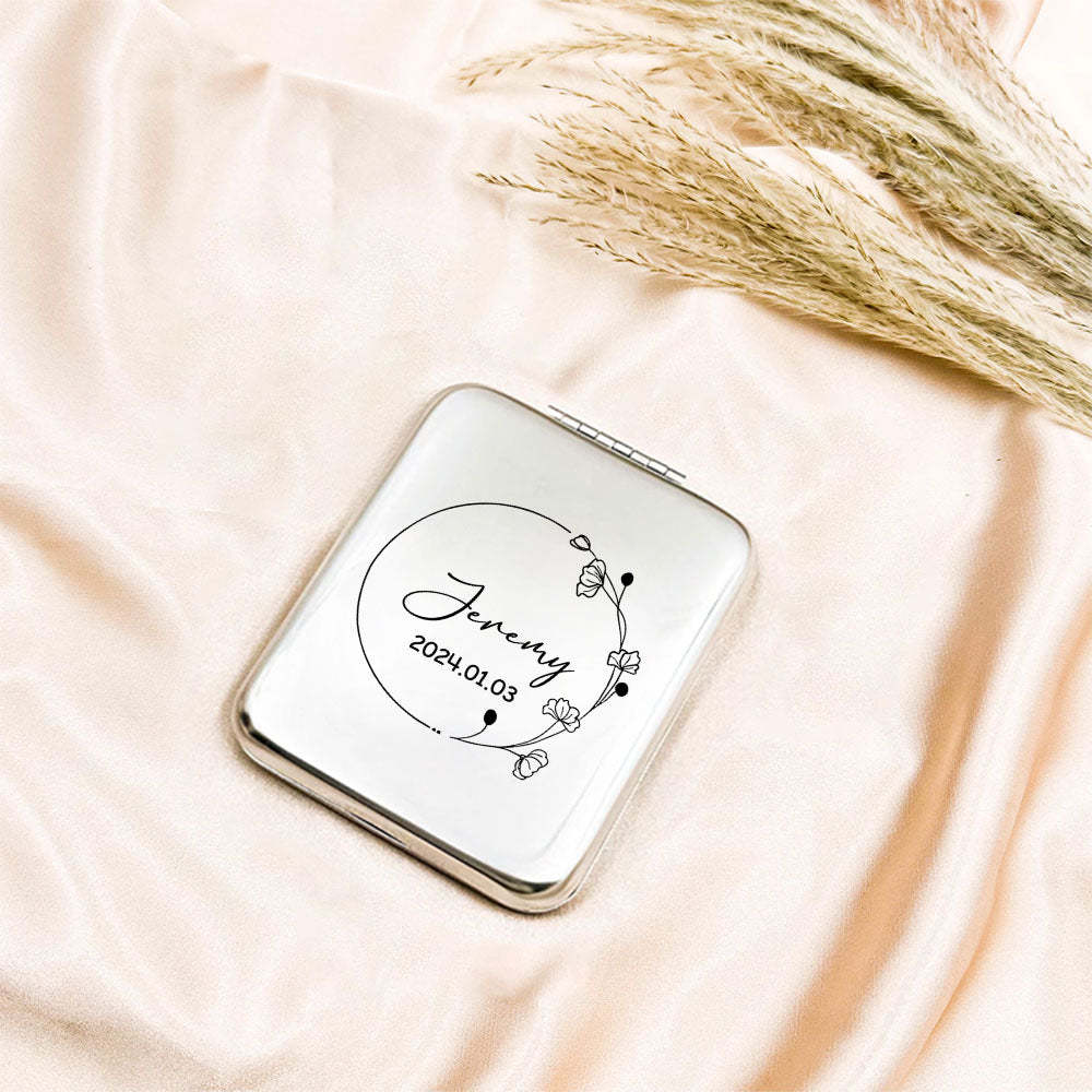 Personalized Engraved Silver Compact Mirror Favor, Custom Engraved Name Pocket Mirror, Gift for Her, Bridesmaid Gifts, Wedding Party Gifts - soufeelmy