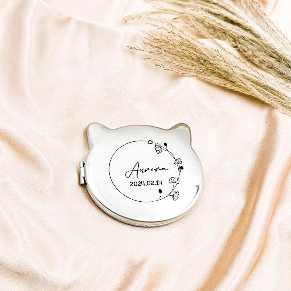 Personalized Engraved Silver Compact Mirror Favor, Custom Engraved Name Pocket Mirror, Gift for Her, Bridesmaid Gifts, Wedding Party Gifts - soufeelmy