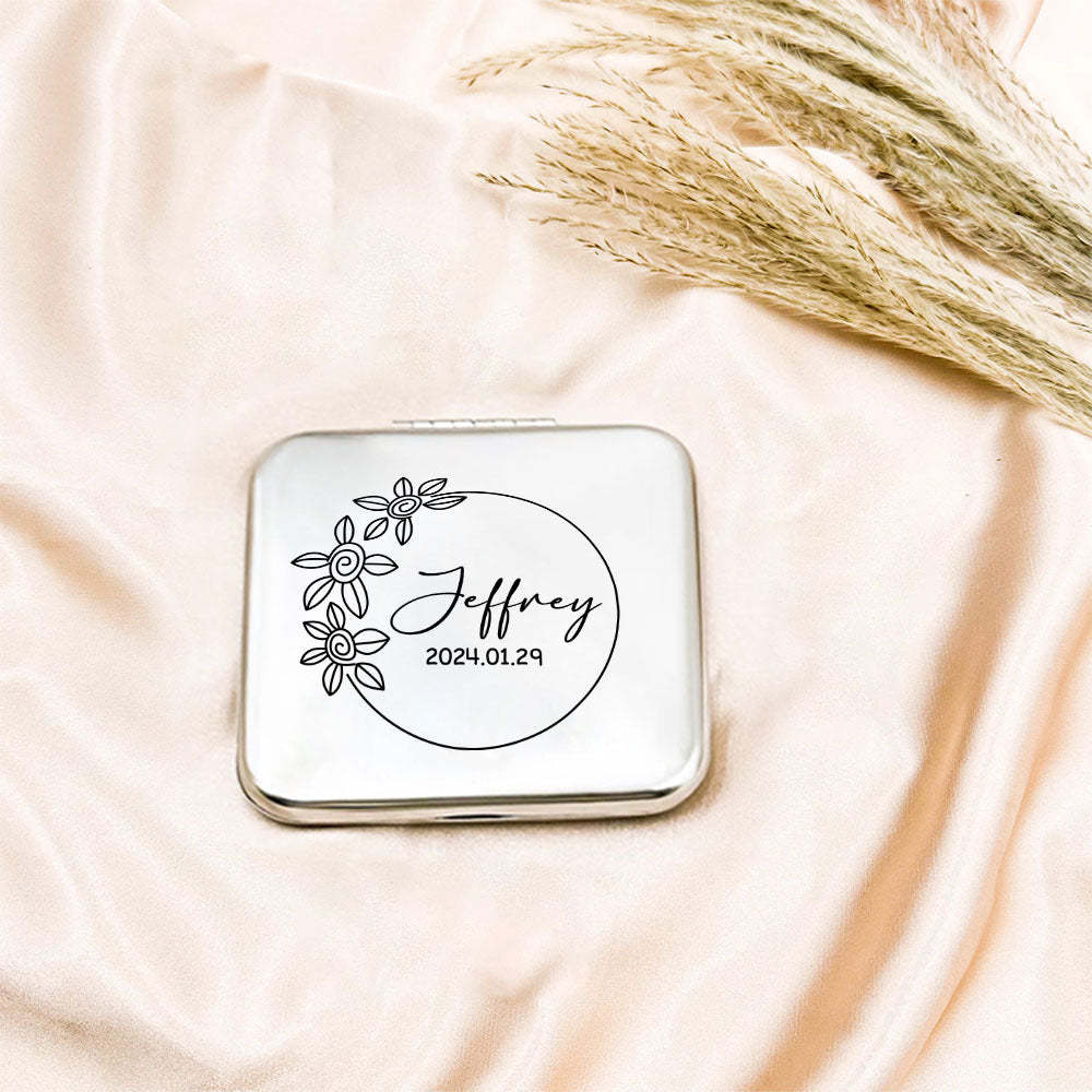 Personalized Engraved Silver Compact Mirror Favor, Custom Engraved Name Pocket Mirror, Gift for Her, Bridesmaid Gifts, Wedding Party Gifts - soufeelmy