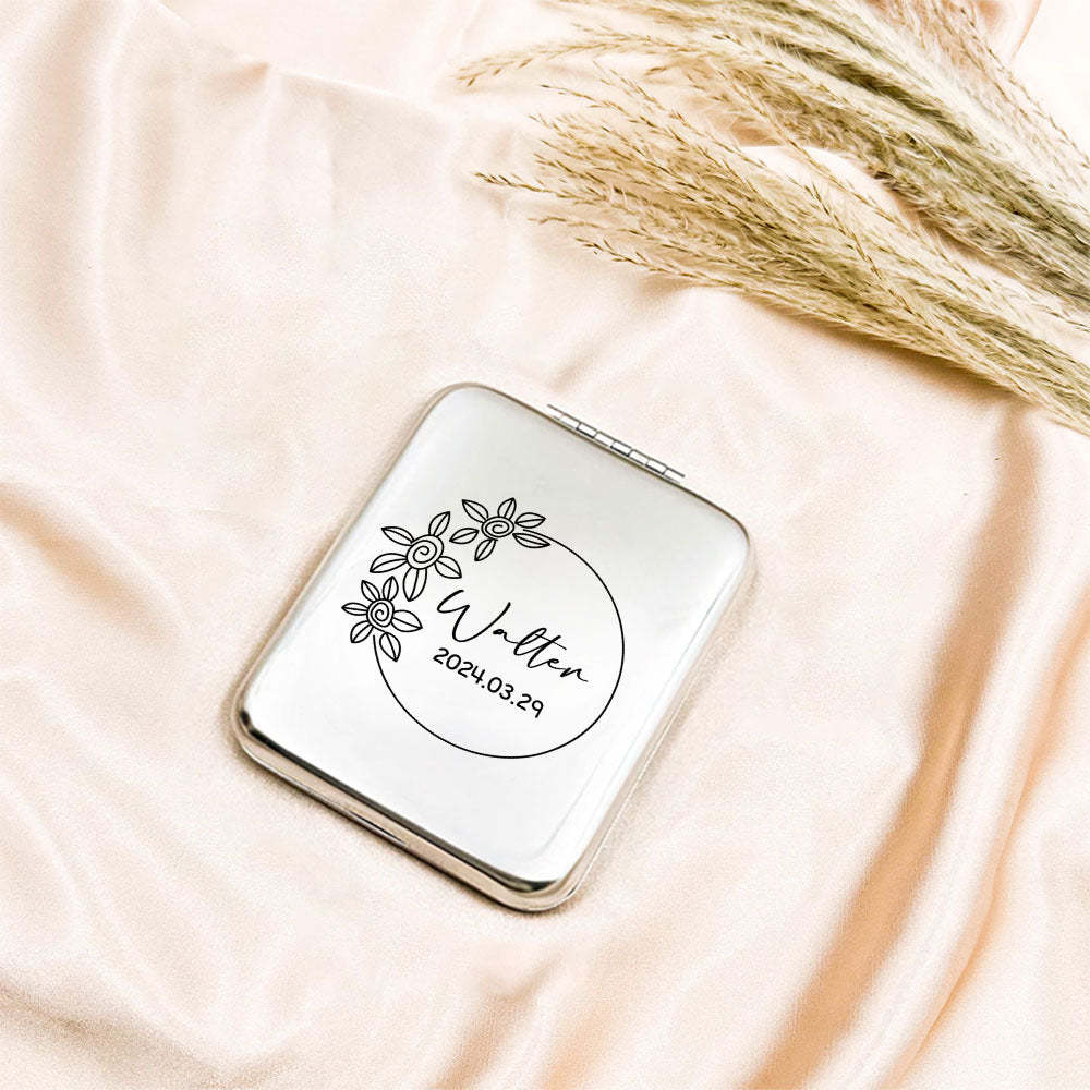 Personalized Engraved Silver Compact Mirror Favor, Custom Engraved Name Pocket Mirror, Gift for Her, Bridesmaid Gifts, Wedding Party Gifts - soufeelmy