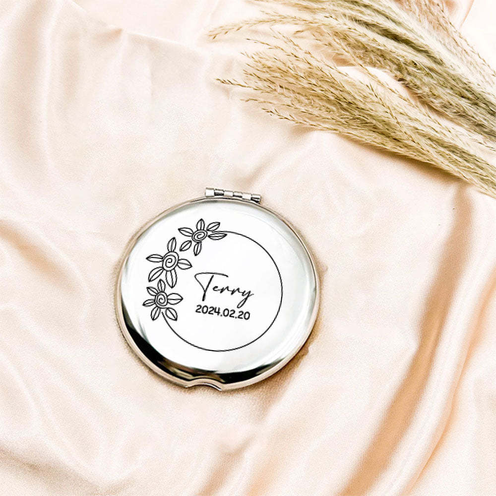 Personalized Engraved Silver Compact Mirror Favor, Custom Engraved Name Pocket Mirror, Gift for Her, Bridesmaid Gifts, Wedding Party Gifts - soufeelmy