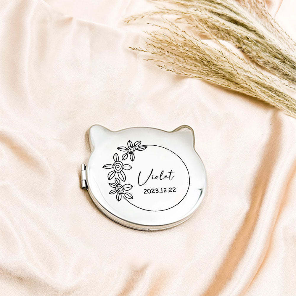 Personalized Engraved Silver Compact Mirror Favor, Custom Engraved Name Pocket Mirror, Gift for Her, Bridesmaid Gifts, Wedding Party Gifts - soufeelmy