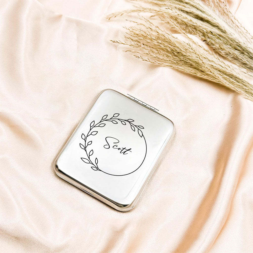 Personalized Engraved Silver Compact Mirror Favor, Custom Engraved Name Pocket Mirror, Gift for Her, Bridesmaid Gifts, Wedding Party Gifts - soufeelmy