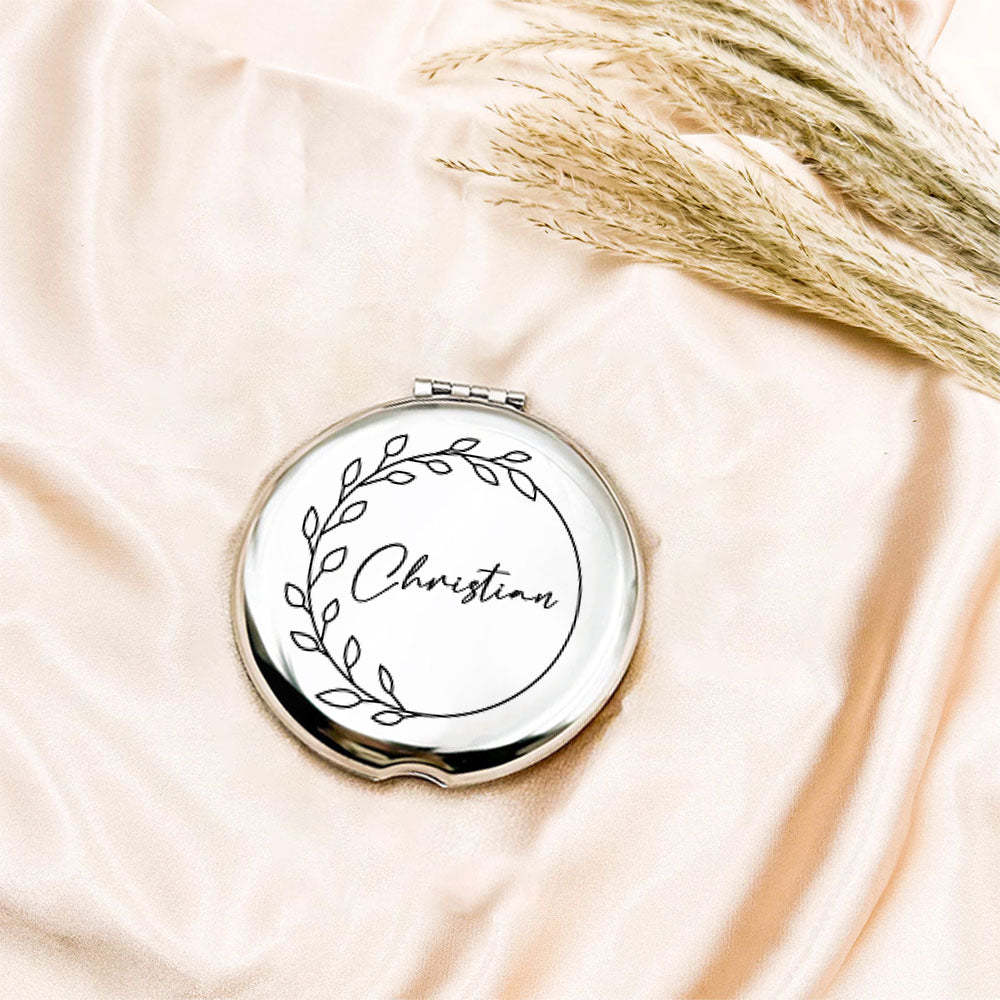 Personalized Engraved Silver Compact Mirror Favor, Custom Engraved Name Pocket Mirror, Gift for Her, Bridesmaid Gifts, Wedding Party Gifts - soufeelmy