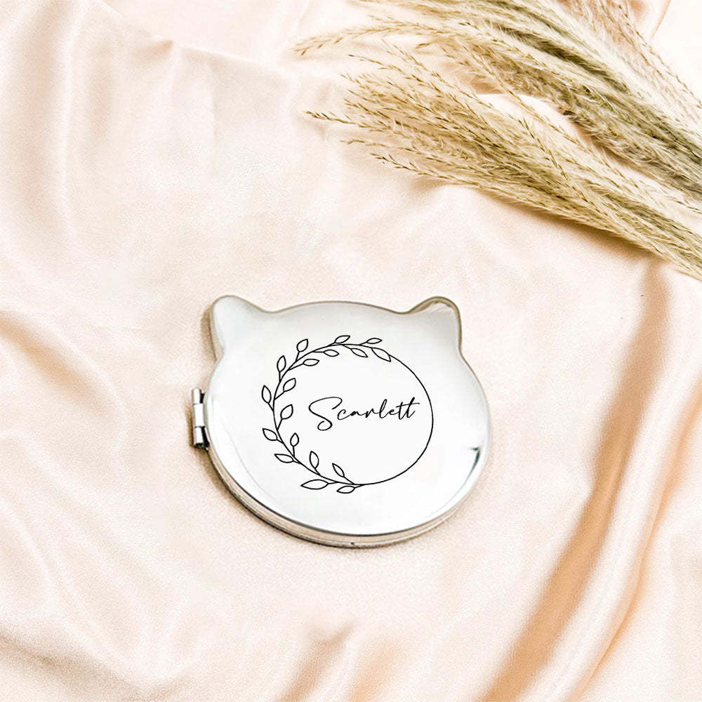 Personalized Engraved Silver Compact Mirror Favor, Custom Engraved Name Pocket Mirror, Gift for Her, Bridesmaid Gifts, Wedding Party Gifts - soufeelmy